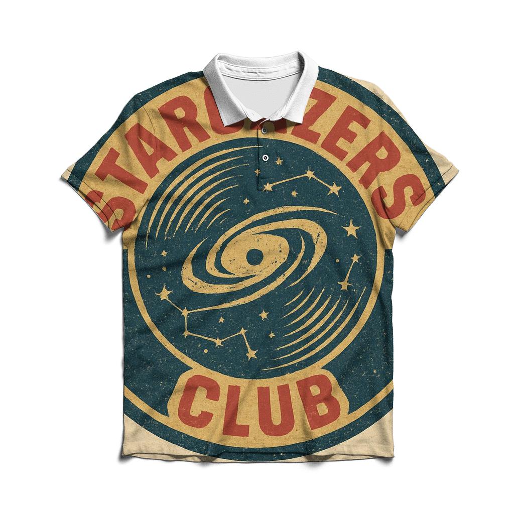 Distressed Vinyl Astronomy Club Badge stylish collar polo tees