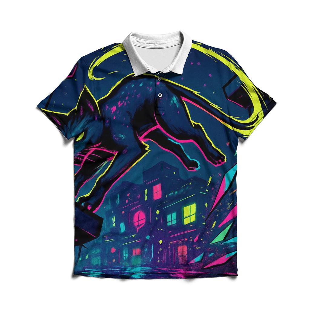 Neon Alley Parkour Cat With Prism Sparks premium cotton polo shirts