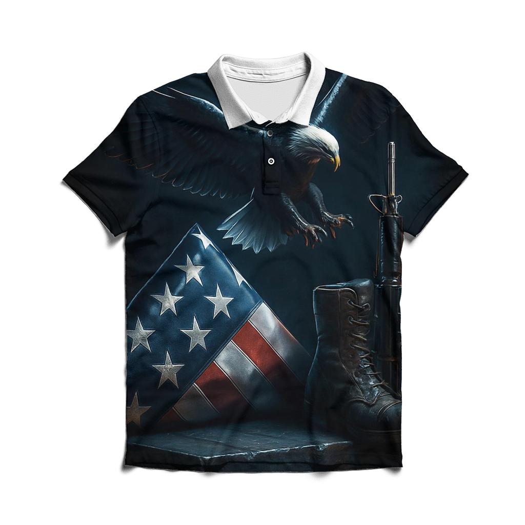 Steel Wings Over The Memorial Fold branded logo polo shirts