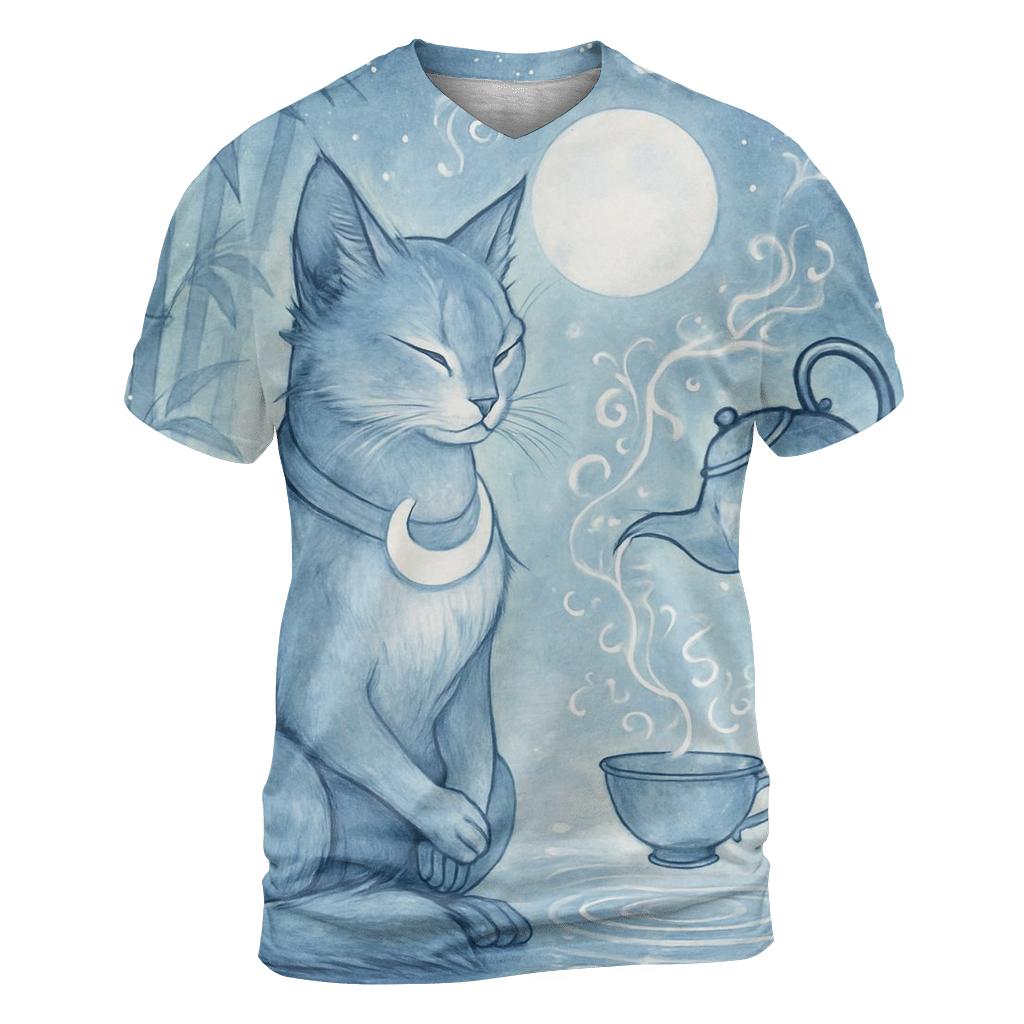 Lunar Tea Ceremony Guardian Cat artistic all-over print tops