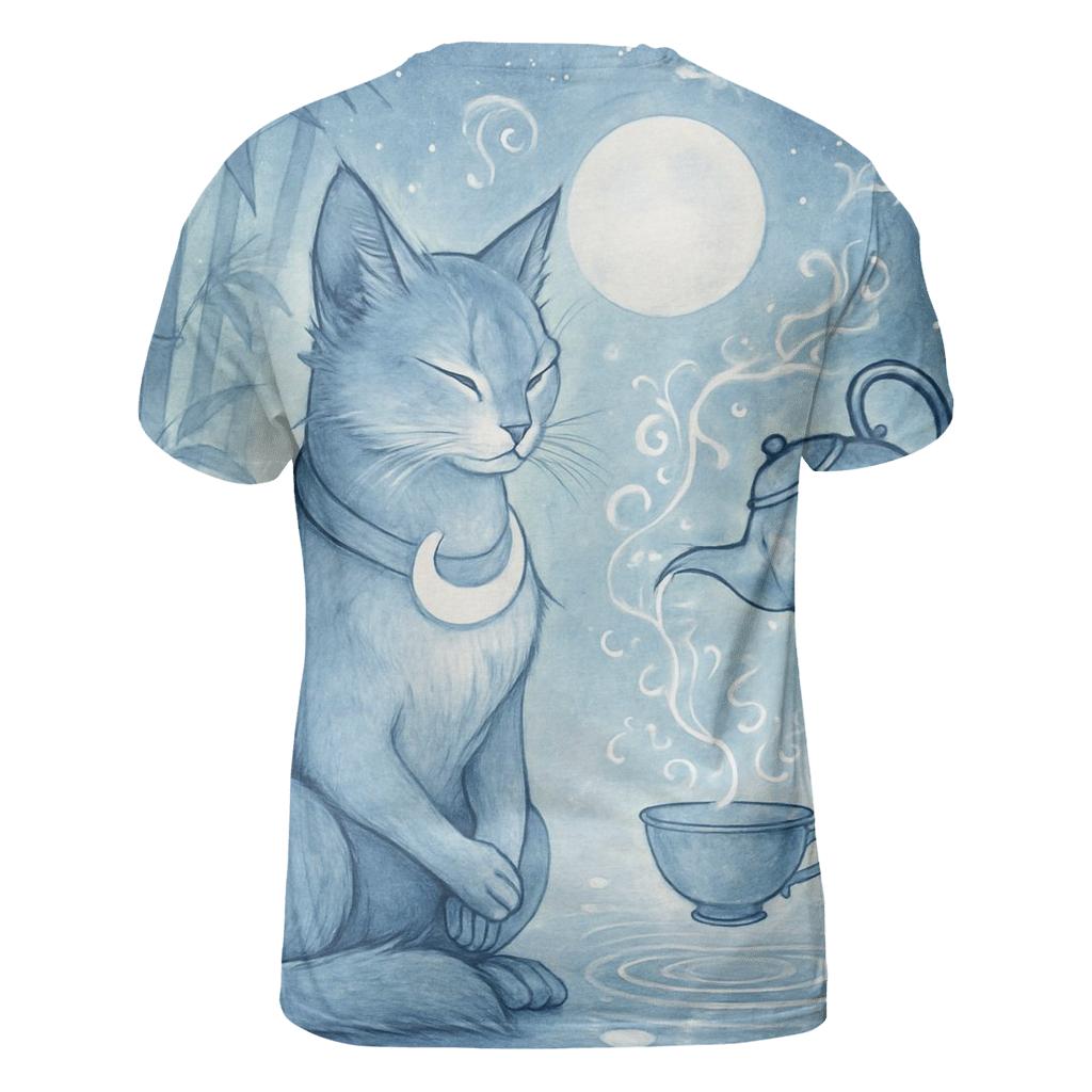 Lunar Tea Ceremony Guardian Cat artistic all-over print tops
