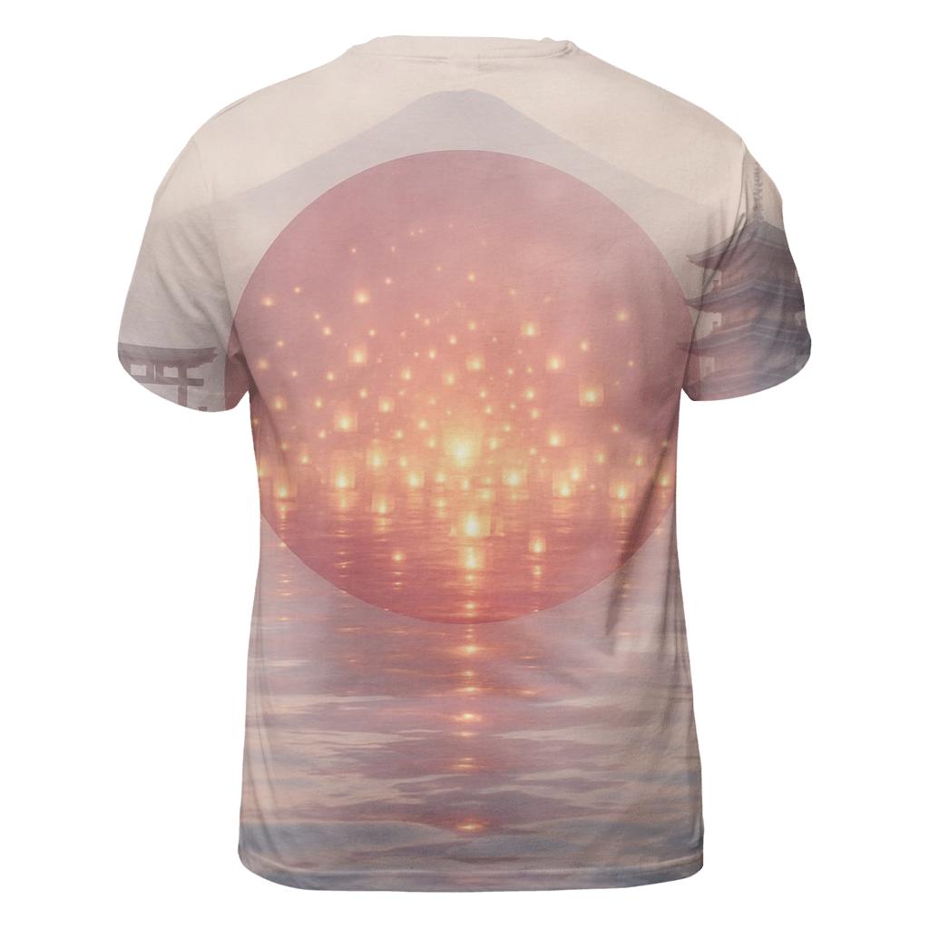Rising Sun Over Water Lanterns Japan artistic all-over print tops