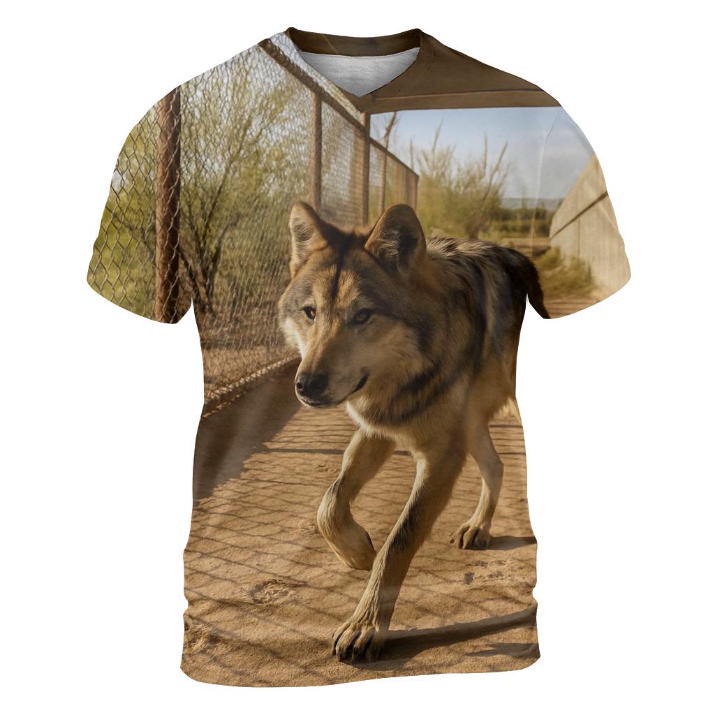 Mexican Gray Wolf At A Desert Wildlife Crossing unique graphic print tees