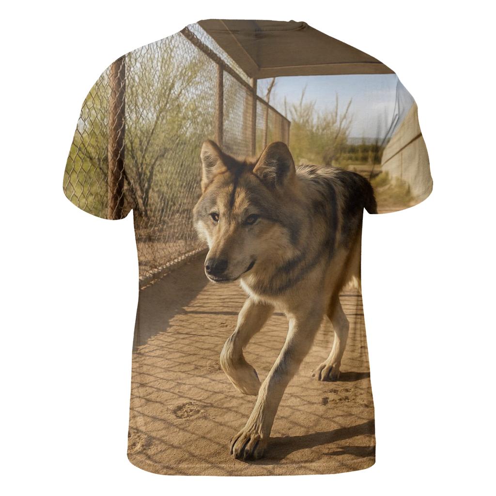 Mexican Gray Wolf At A Desert Wildlife Crossing unique graphic print tees