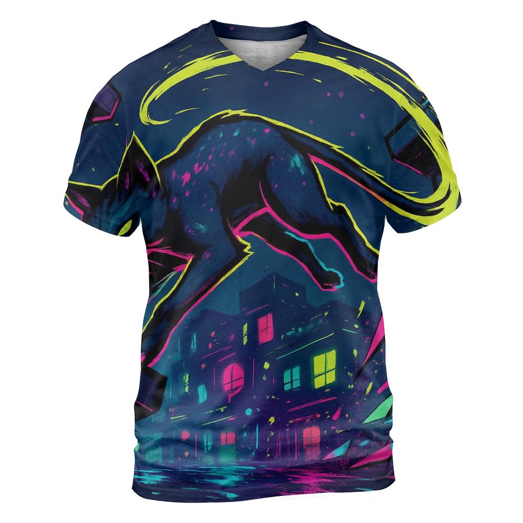 Neon Alley Parkour Cat With Prism Sparks vibrant all-over design tees