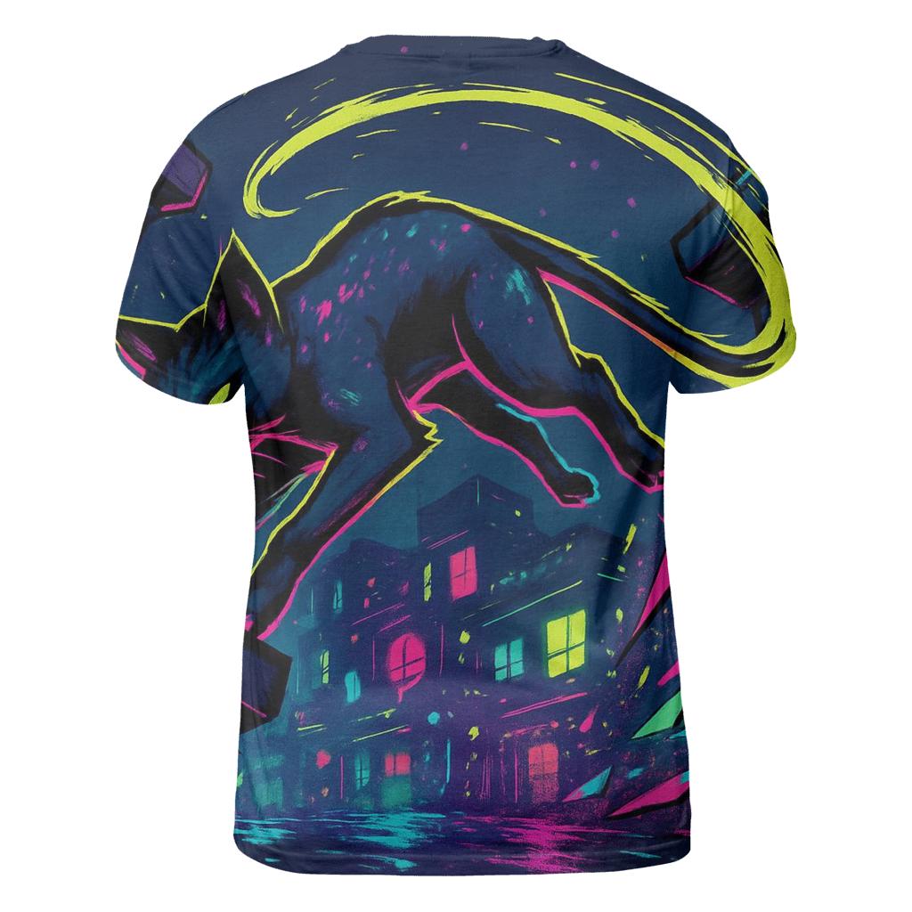 Neon Alley Parkour Cat With Prism Sparks vibrant all-over design tees