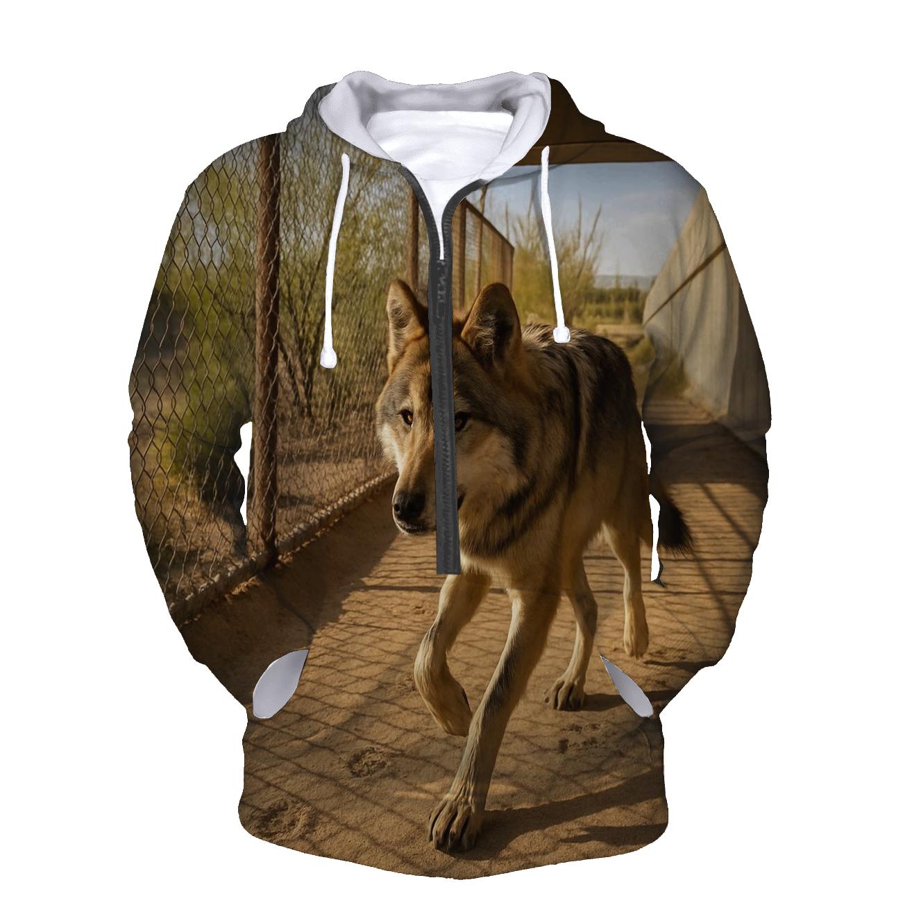 Mexican Gray Wolf At A Desert Wildlife Crossing heavyweight hoodies