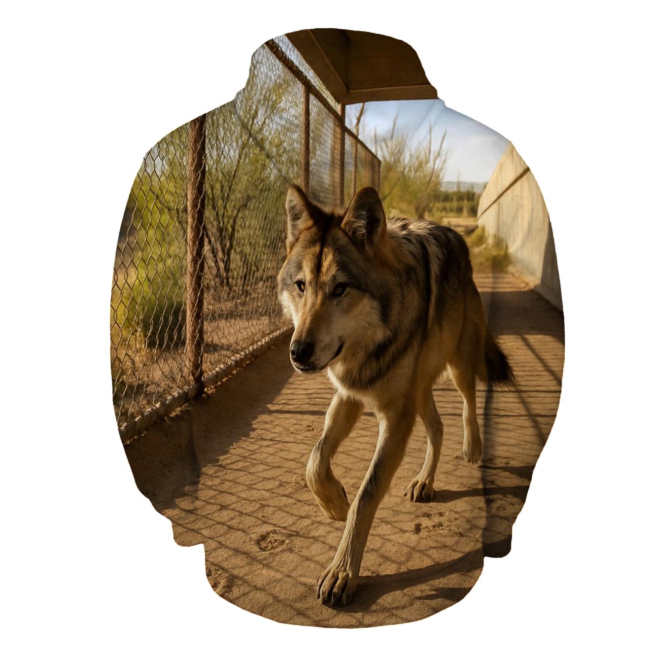 Mexican Gray Wolf At A Desert Wildlife Crossing heavyweight hoodies