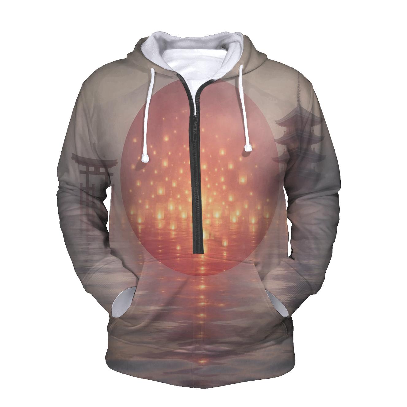 Rising Sun Over Water Lanterns Japan heavyweight hoodies