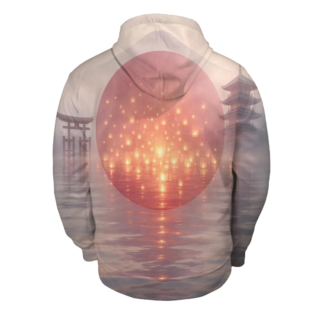 Rising Sun Over Water Lanterns Japan heavyweight hoodies