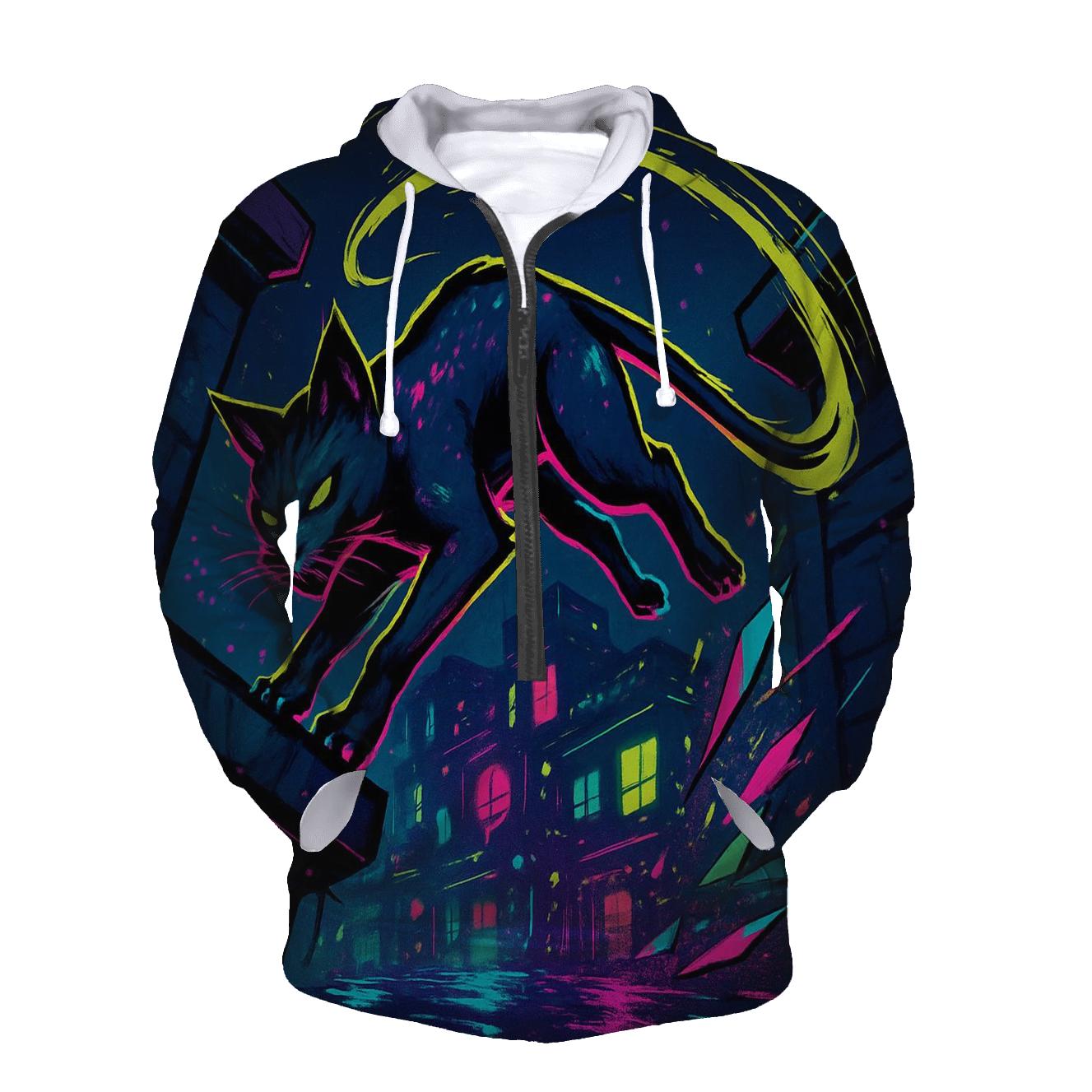 Neon Alley Parkour Cat With Prism Sparks printed hoodies