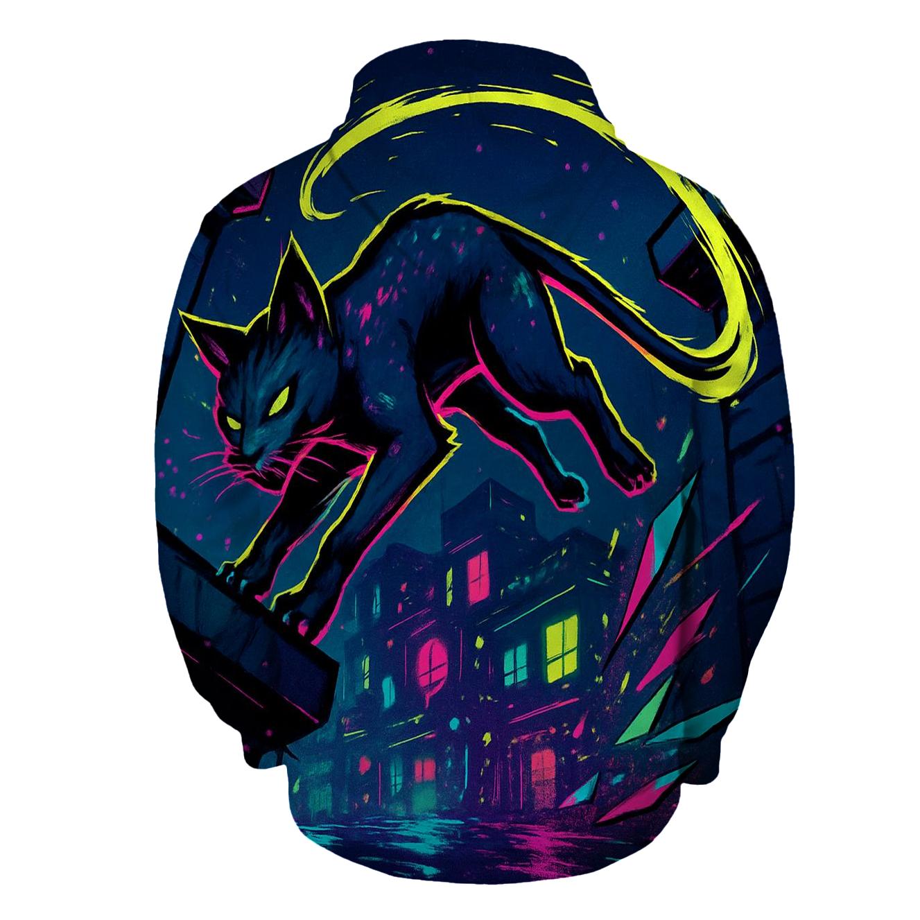 Neon Alley Parkour Cat With Prism Sparks printed hoodies