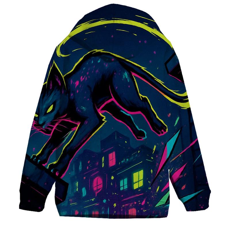 Neon Alley Parkour Cat With Prism Sparks zip-up hoodies