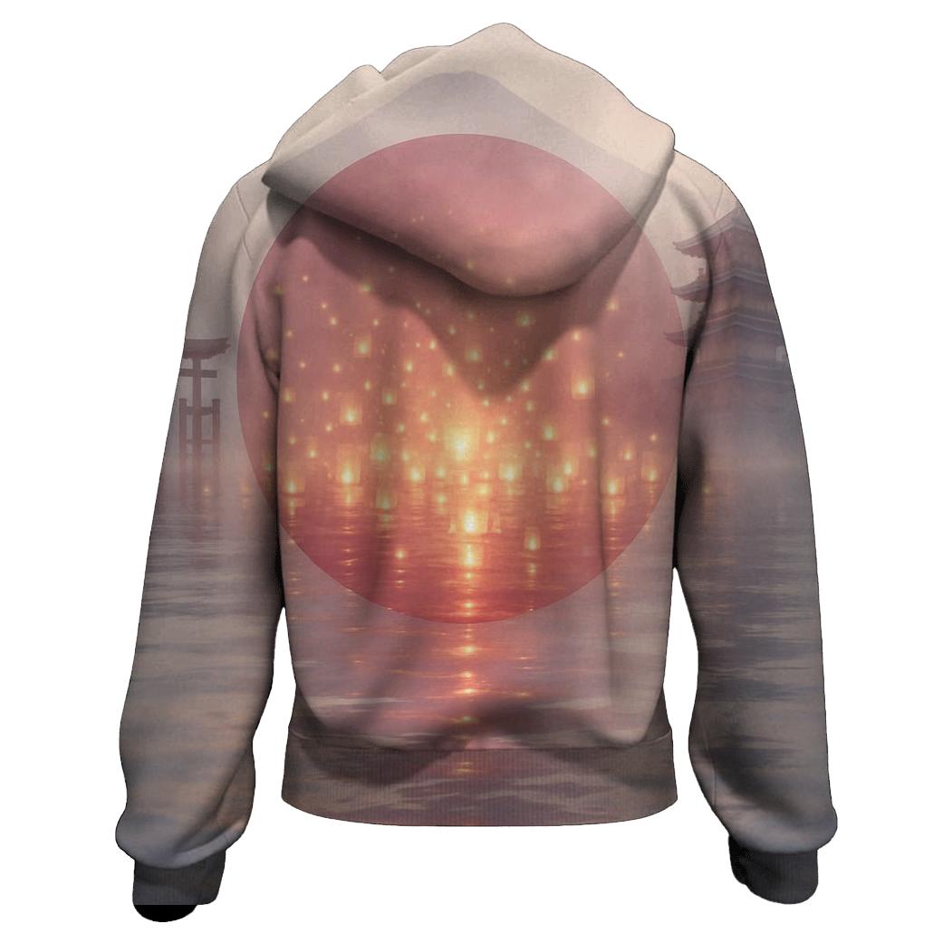 Rising Sun Over Water Lanterns Japan graphic hoodies