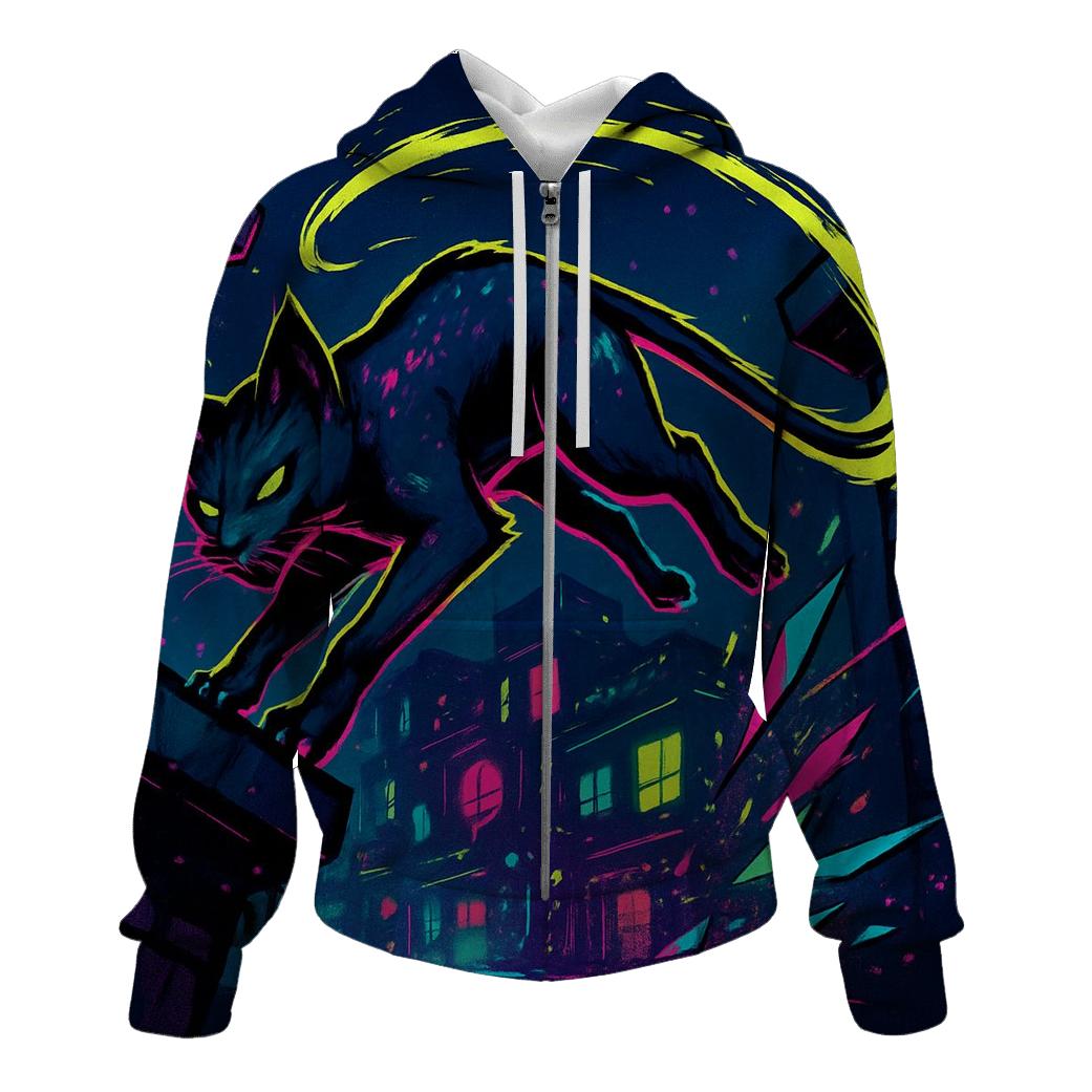 Neon Alley Parkour Cat With Prism Sparks printed hoodies