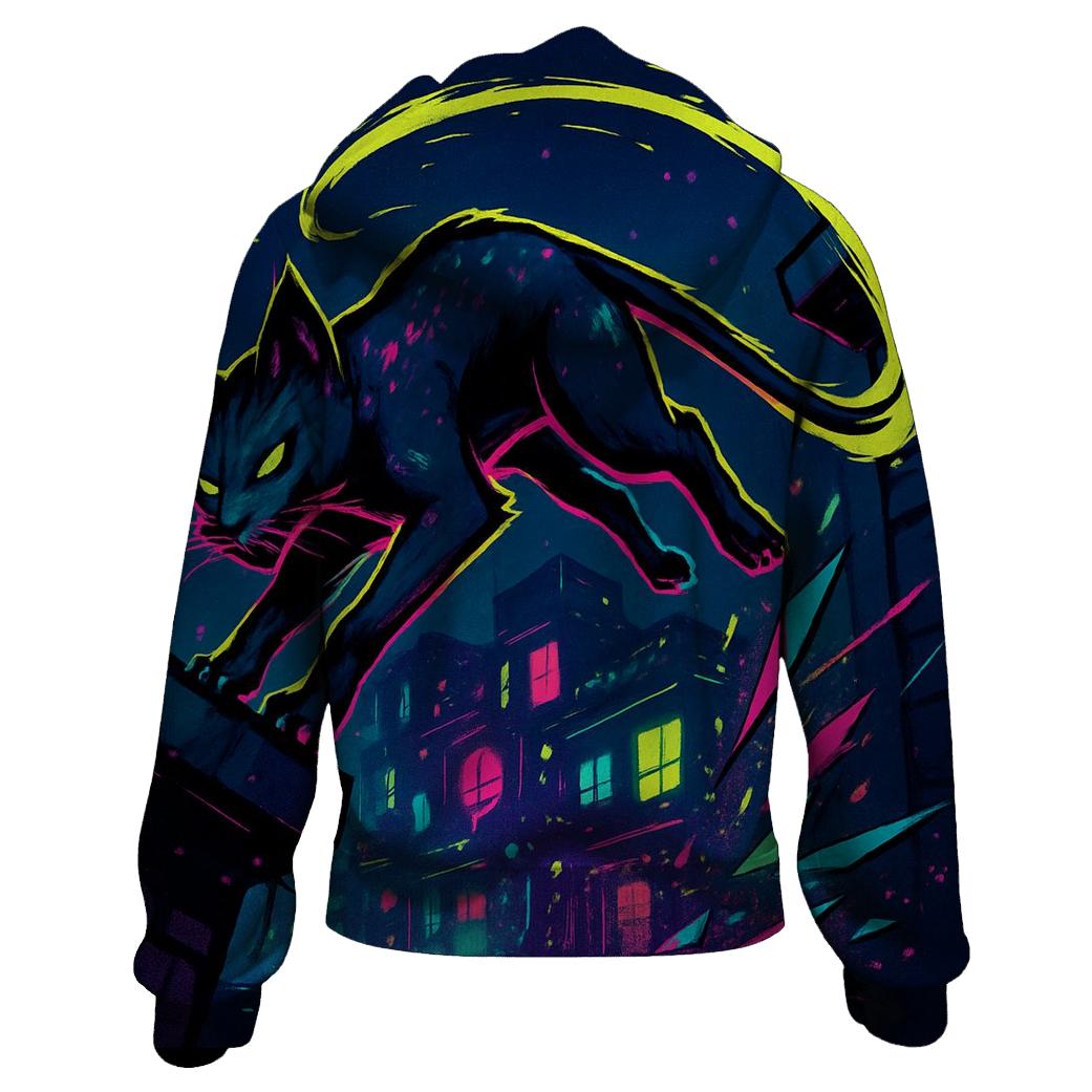 Neon Alley Parkour Cat With Prism Sparks printed hoodies
