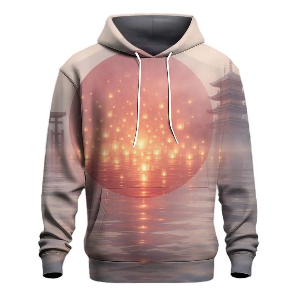 Rising Sun Over Water Lanterns Japan zip-up hoodies