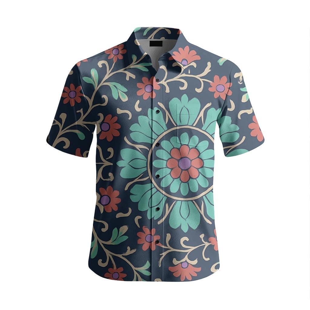 Aurora Borealis Suzani Bloom Medallion Repeat designer stitched shirts