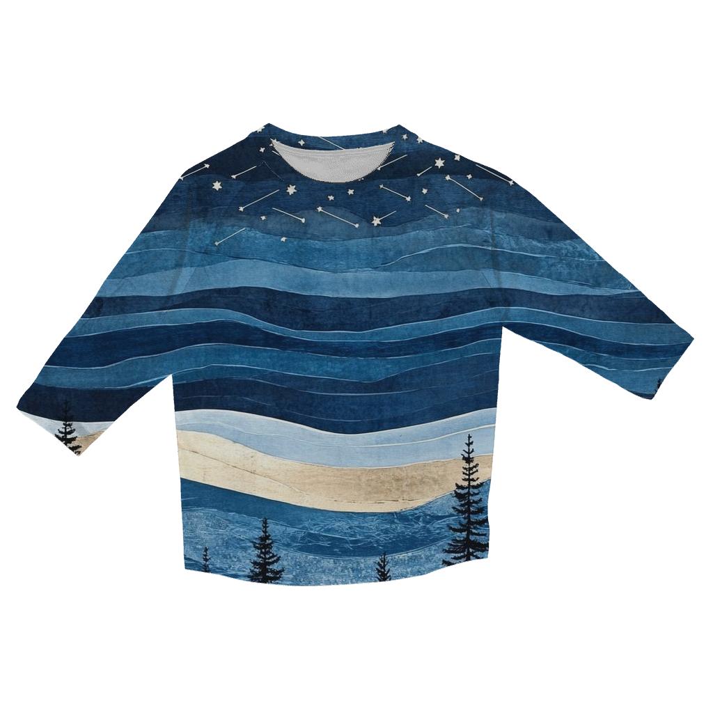 Hokusai Inspired Meteor Shower Over Coastal Pines cotton quarter sleeve shirts