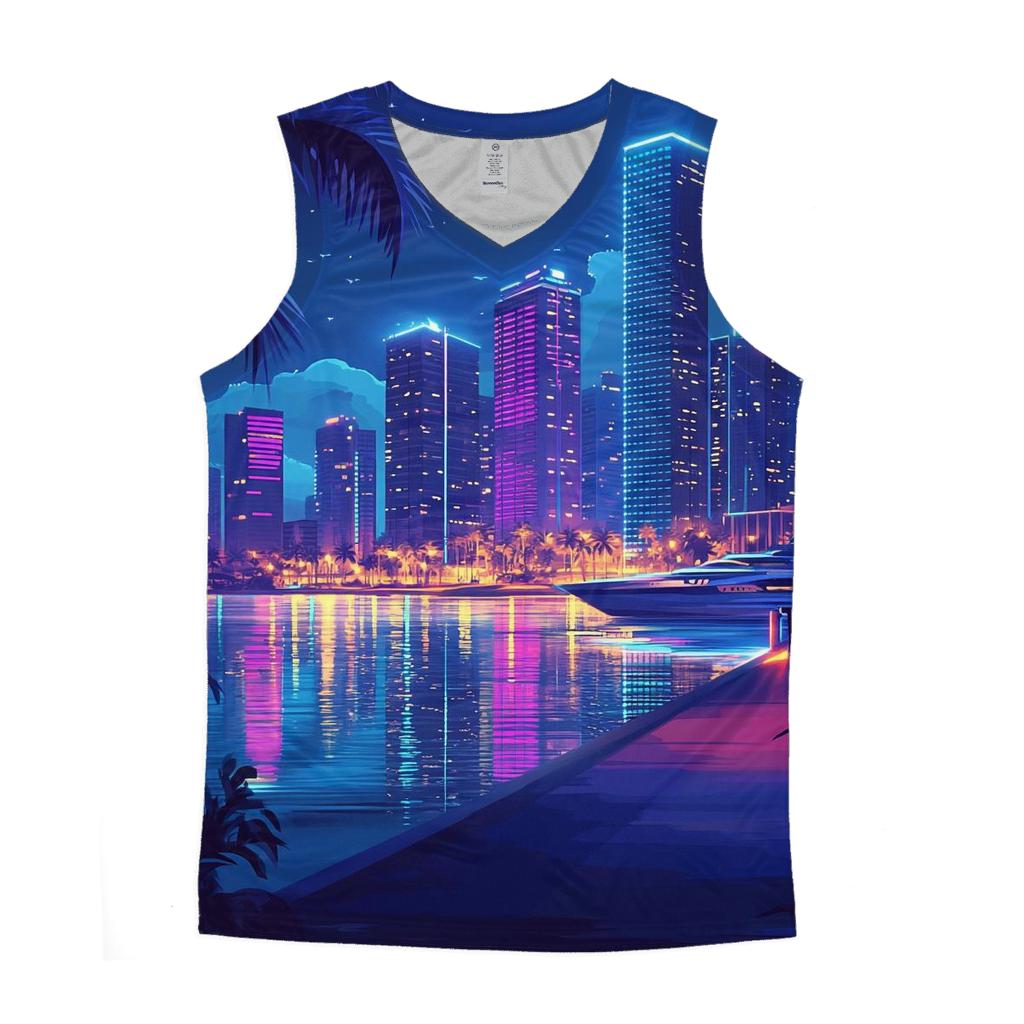 Neon Skyline At Marina Bay Waterfront graphic print tank tops