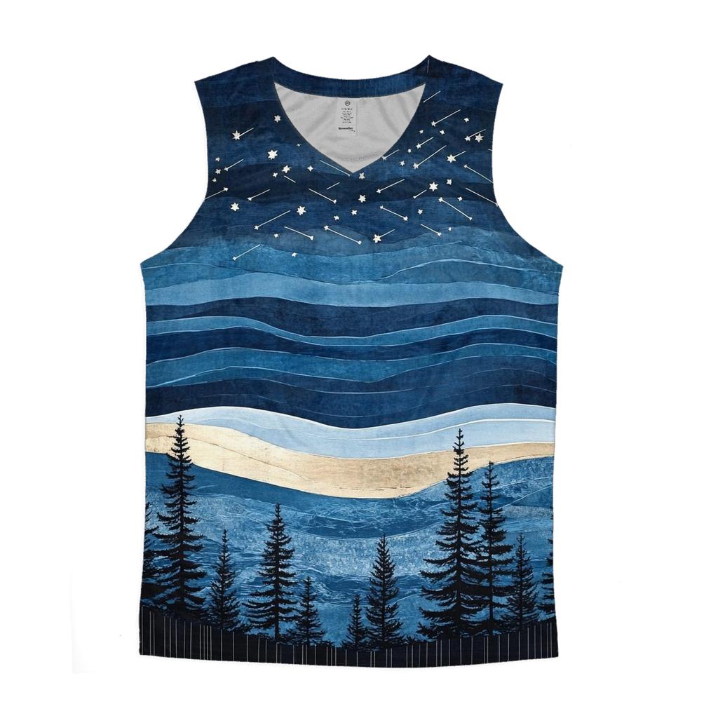 Hokusai Inspired Meteor Shower Over Coastal Pines designer workout tanks