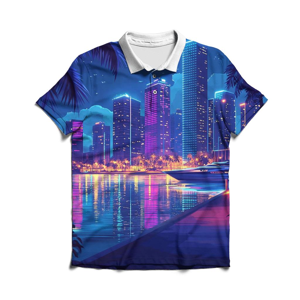 Neon Skyline At Marina Bay Waterfront designer slim fit polos