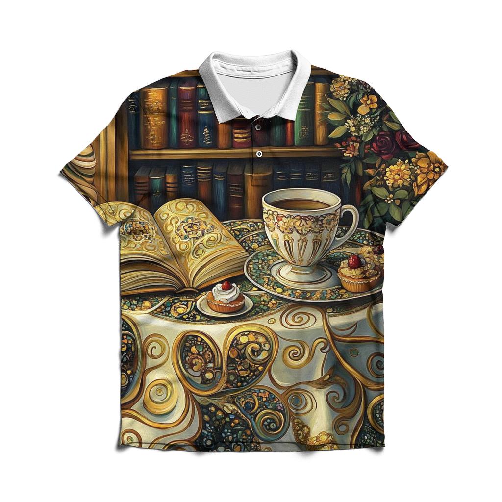 Gustav Klimt Inspired Library Cafe Still Life custom polo shirts