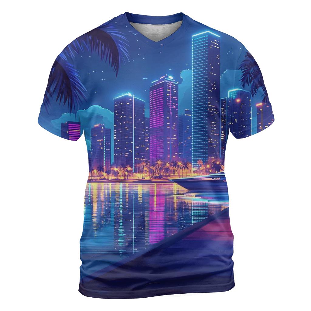 Neon Skyline At Marina Bay Waterfront statement graphic shirts