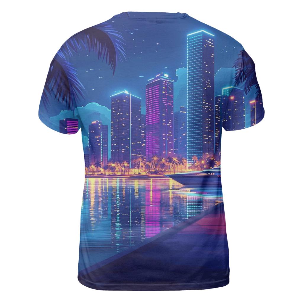 Neon Skyline At Marina Bay Waterfront statement graphic shirts
