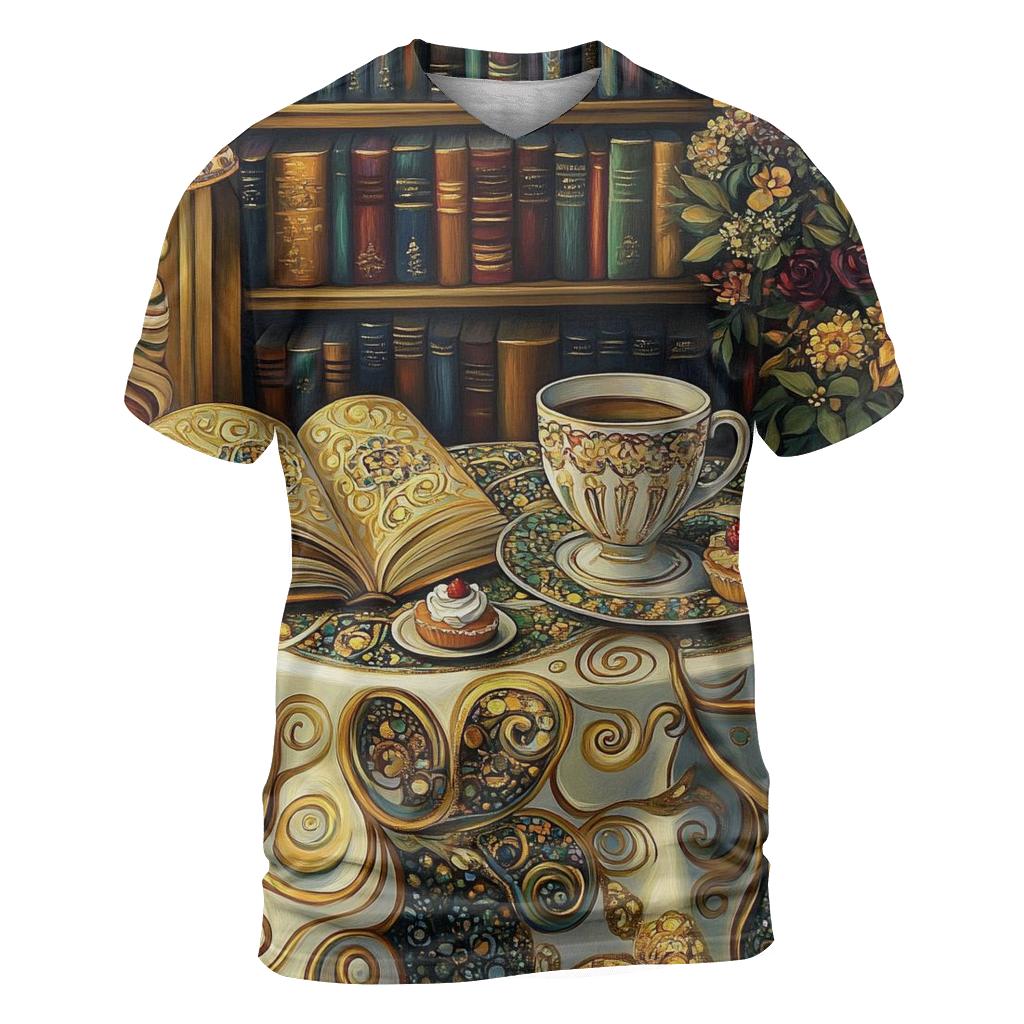 Gustav Klimt Inspired Library Cafe Still Life creative print fashion shirts