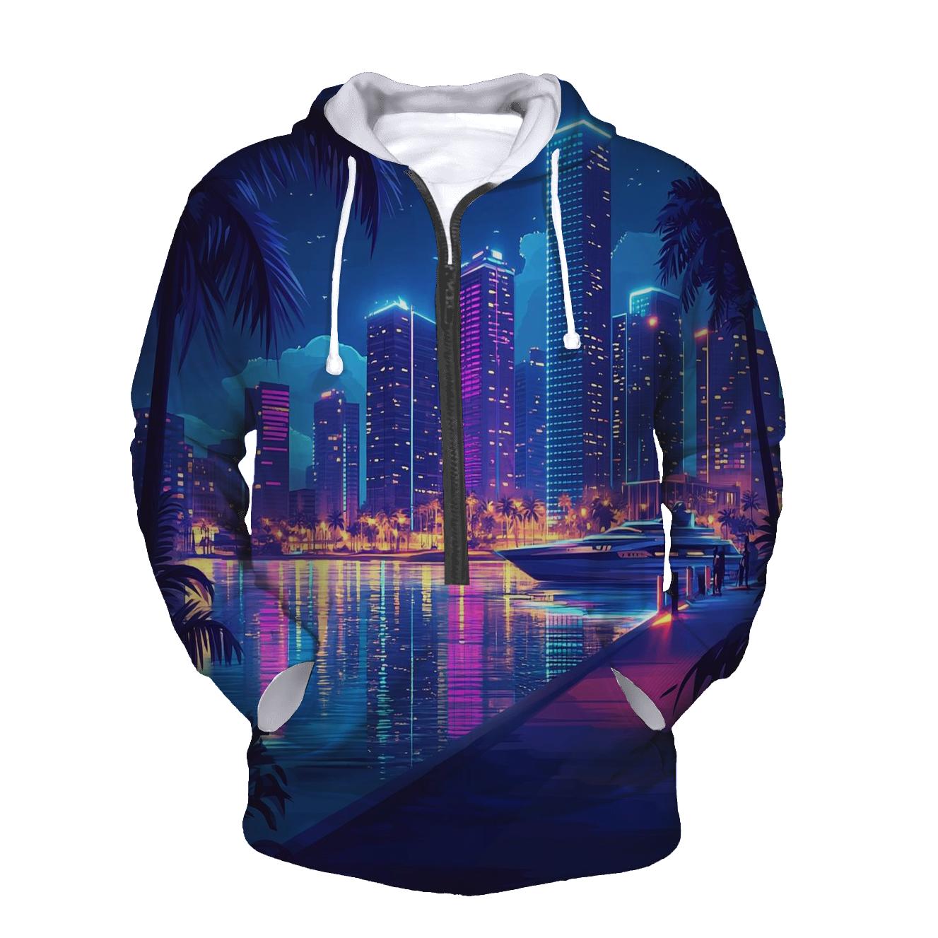 Neon Skyline At Marina Bay Waterfront embroidered hoodies