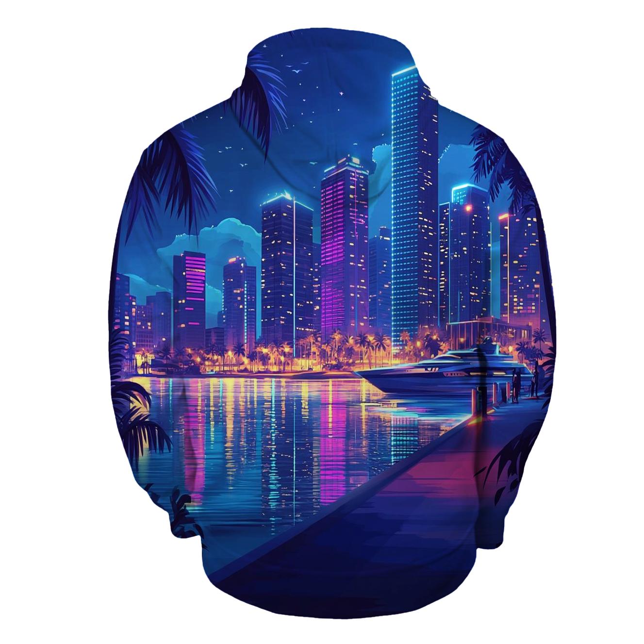 Neon Skyline At Marina Bay Waterfront embroidered hoodies