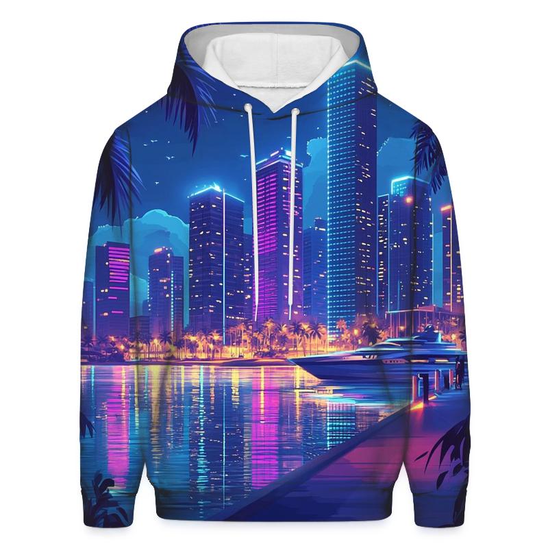 Neon Skyline At Marina Bay Waterfront premium hoodies