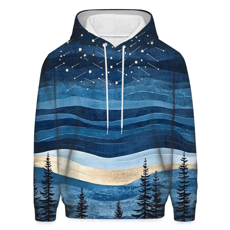 Hokusai Inspired Meteor Shower Over Coastal Pines hoodie styles