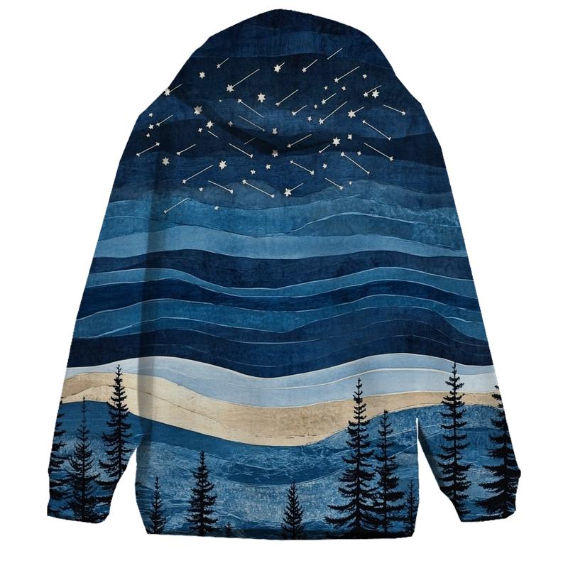 Hokusai Inspired Meteor Shower Over Coastal Pines hoodie styles