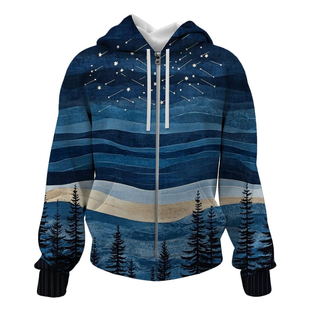 Hokusai Inspired Meteor Shower Over Coastal Pines hoodie trends