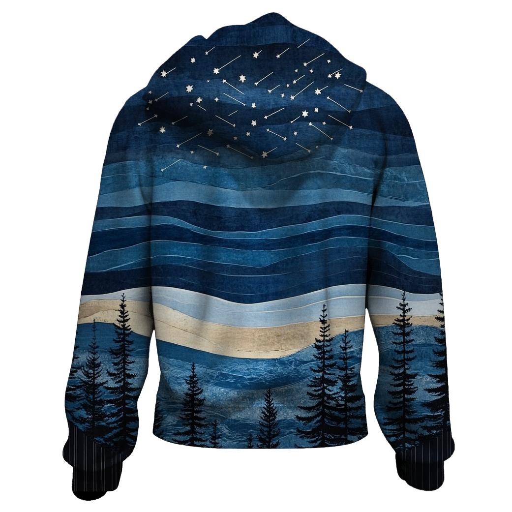 Hokusai Inspired Meteor Shower Over Coastal Pines hoodie trends