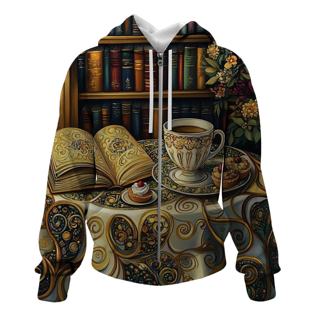 Gustav Klimt Inspired Library Cafe Still Life printed hoodies