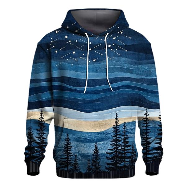 Hokusai Inspired Meteor Shower Over Coastal Pines pullover hoodies