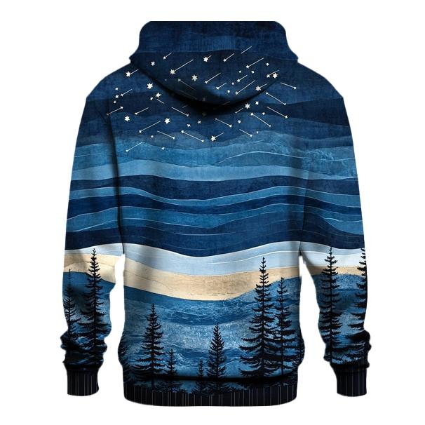 Hokusai Inspired Meteor Shower Over Coastal Pines pullover hoodies