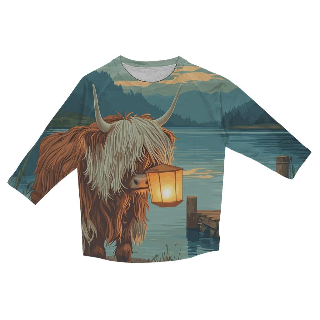 Highland Cow Lantern Keeper At The Loch stylish quarter sleeve tops