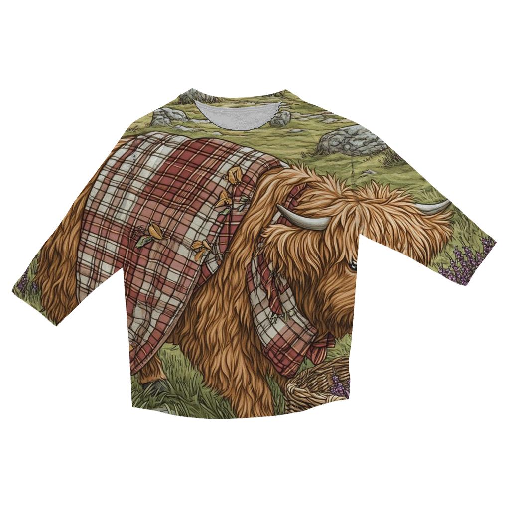 Stone Circle Picnic With Highland Cow trendy 3/4 sleeve tops