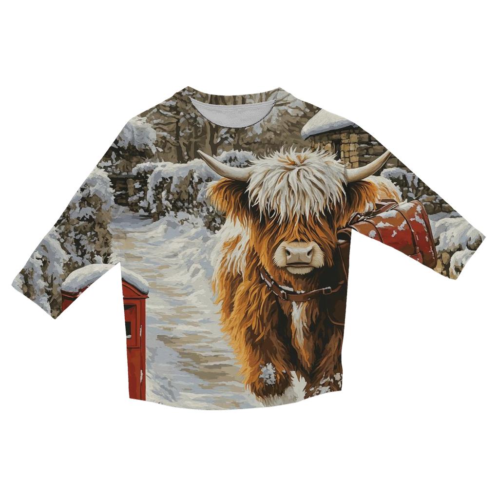 Highland Cow In The Winter Mail Run designer 3/4 sleeve blouses