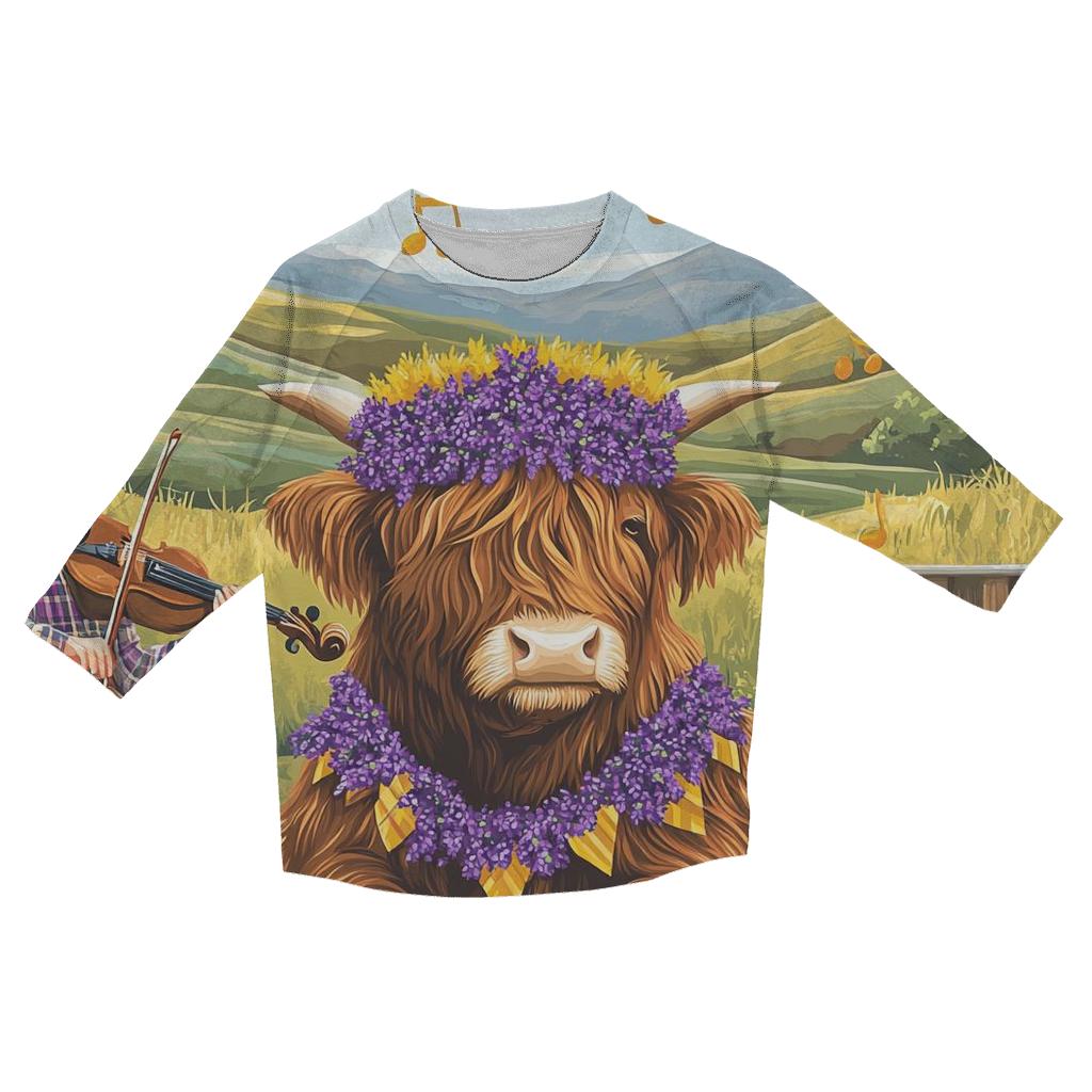 Heather Crowned Highland Cow Garden Concert casual three quarter sleeve shirts