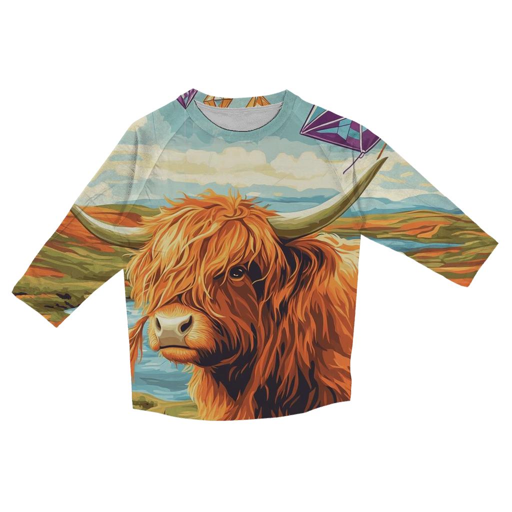 Kite Festival Highland Cow On The Moor personalized 3/4 sleeve tees