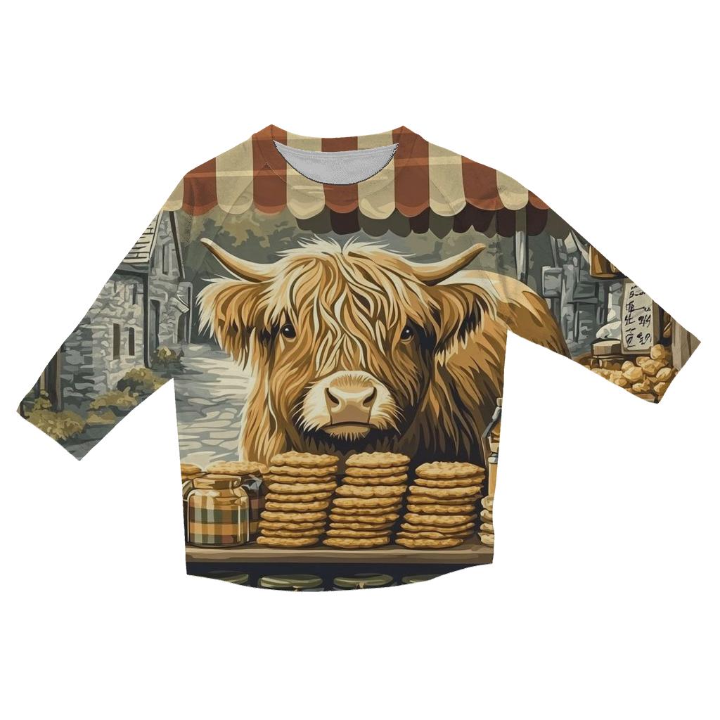 Tartan Market Stall Featuring Highland Cow fashion 3/4 sleeve shirts