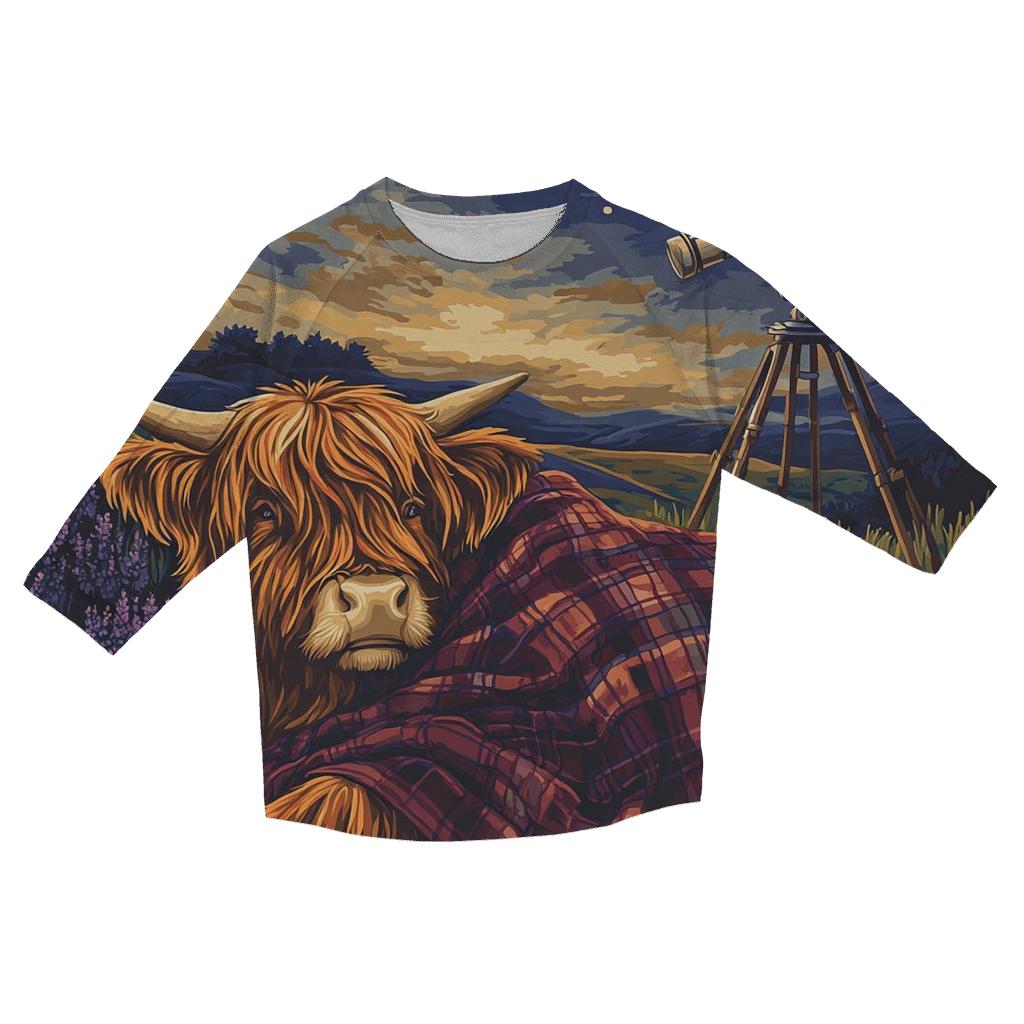 Highland Cow Stargazing Blanket On The Hill trendy 3/4 sleeve tops