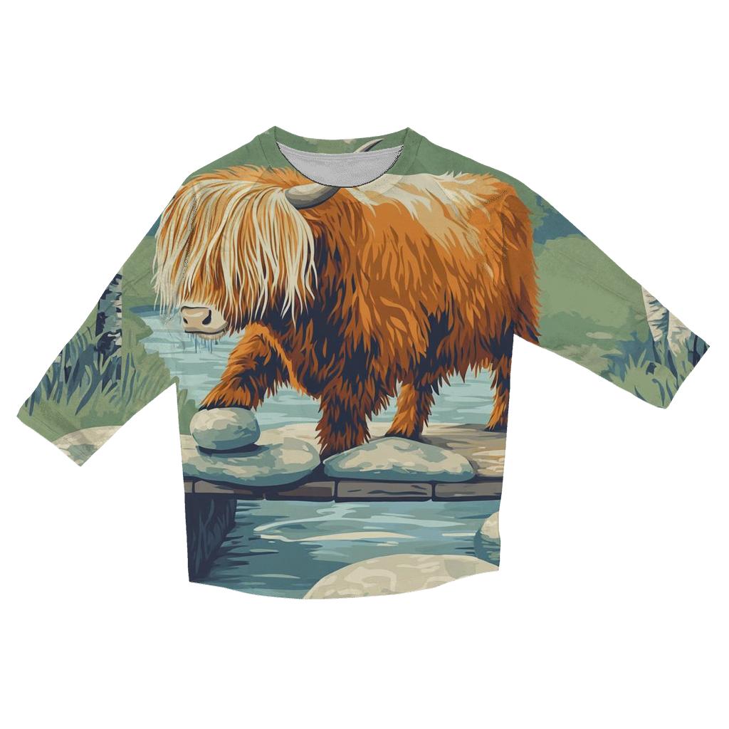 River Stepping Stones Highland Cow Explorer custom 3/4 sleeve shirts