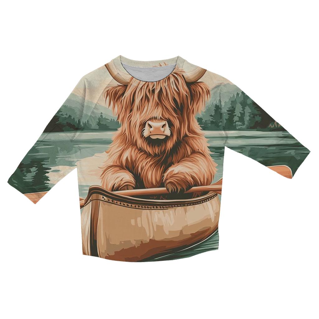 Highland Cow Canoe Guide On A Calm Loch cotton quarter sleeve shirts
