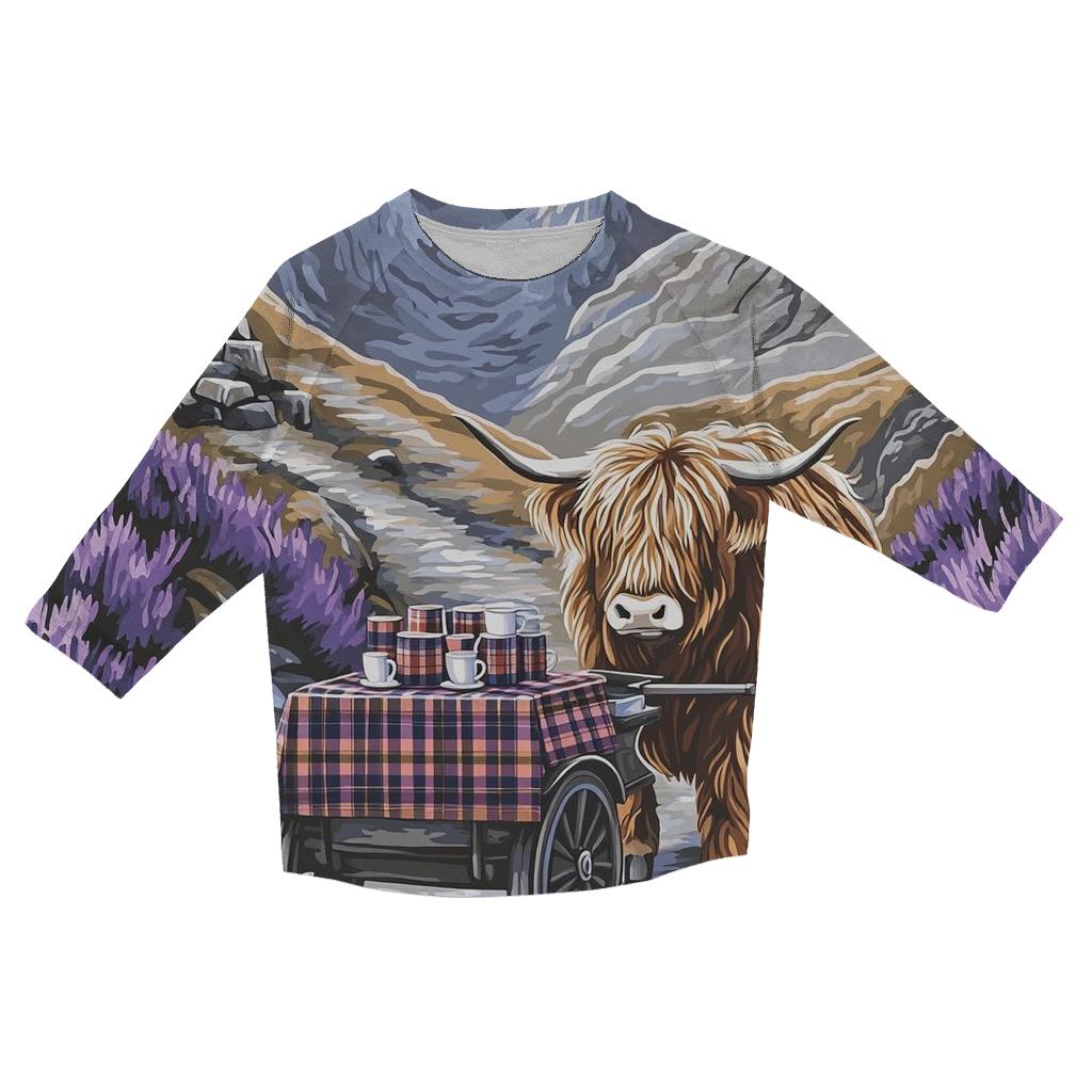 Highland Cow Mountain Pass Tea Cart cotton quarter sleeve shirts